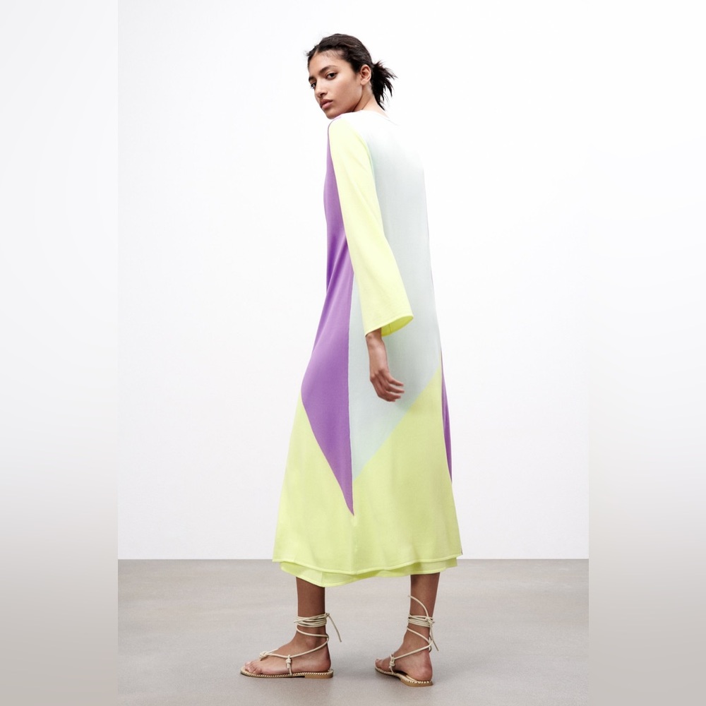 ZARA MULTICOLORED PASTEL LILAC CONTRASTING LIGHT KNIT LONG CARDIGAN DRESS $79.90